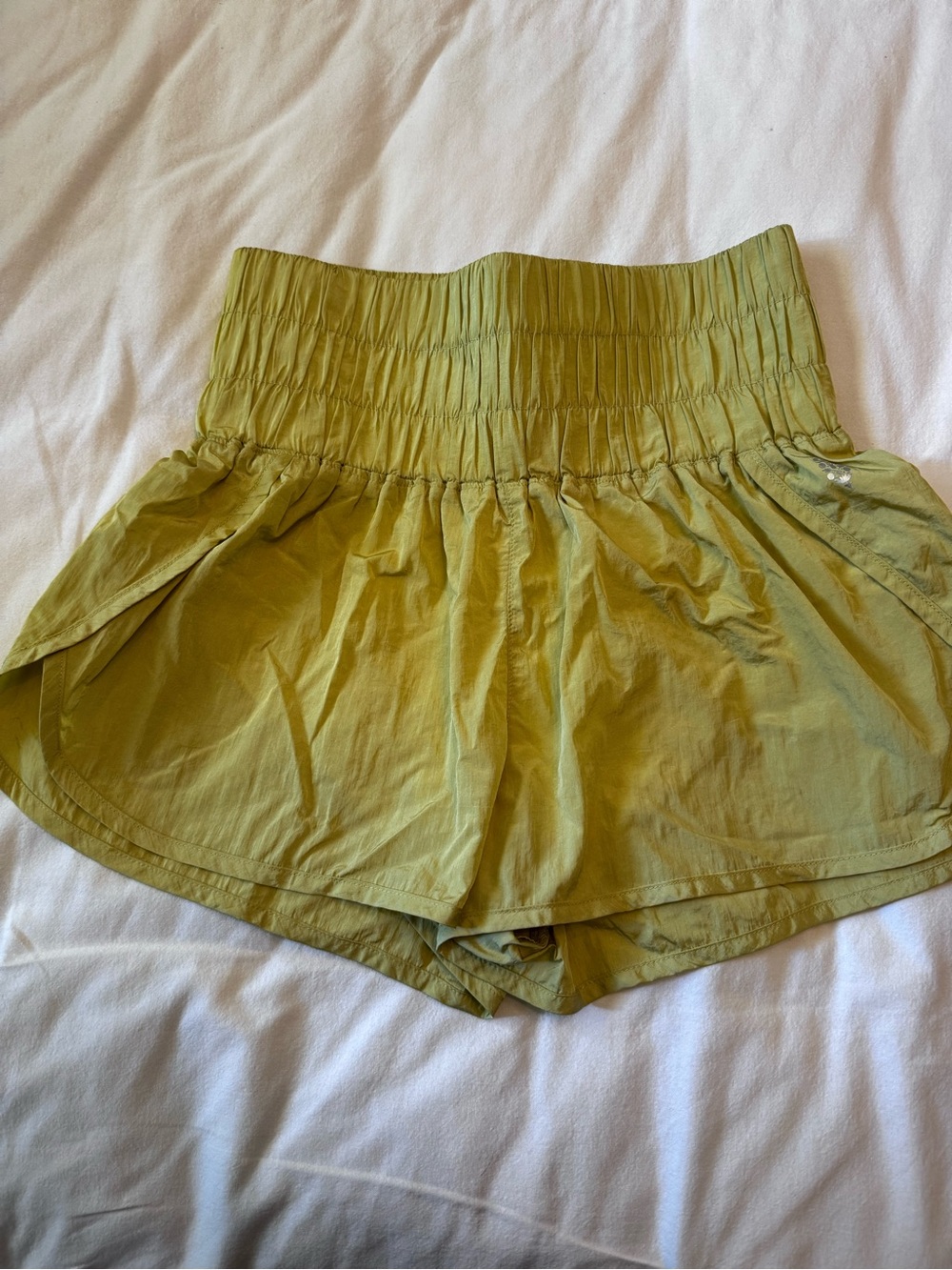 FP Movement by Free People Olive Green Smocked Waist Athletic Shorts